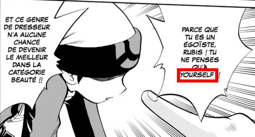 Pokémon Adventures Chapter 233 French Mistranslation using the word yourself instead of toi